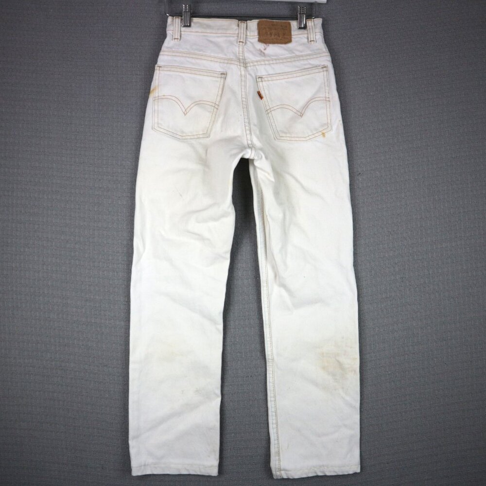 Levis Straight Cut Womens Vintage Orange Tab 1980s Distressed heavy Stained 25W